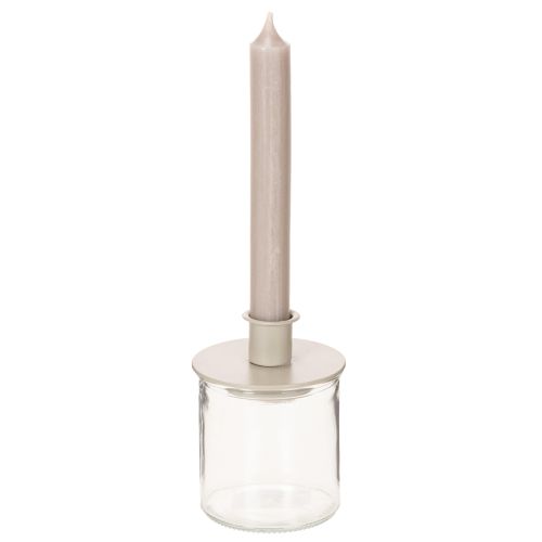 Bougeoir en métal beige mat, petit bougeoir pour bougies coniques, 8 cm, lot de 3 | Floristik24.be