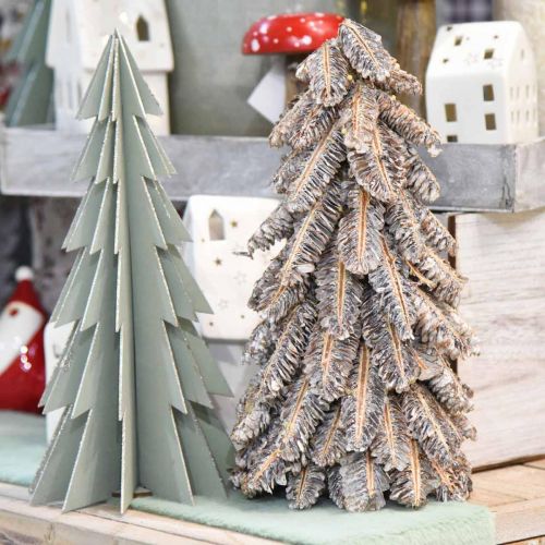 Floristik24 Sapin fait de cônes, sapin de Noël recouvert de neige, décorations d&#39;hiver, Avent, blanc lavé H33cm Ø20cm