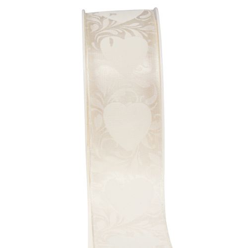 Floristik24 Ruban organza crème ruban décoratif coeurs 40mm 15m