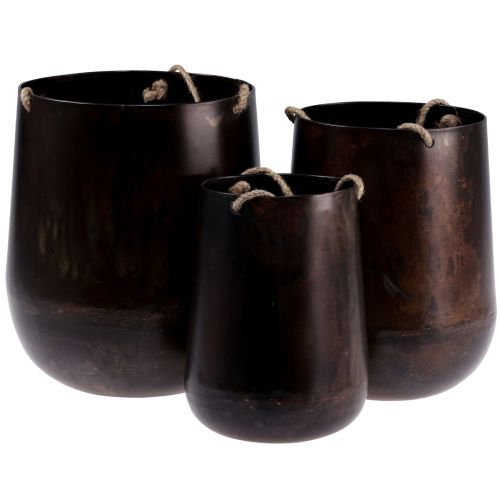 Floristik24 Panier suspendu pot de fleur en métal à suspendre marron 22/20/16,5cm lot de 3