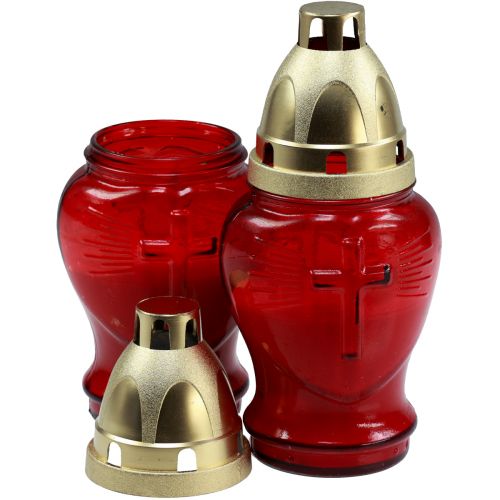 Floristik24 Lampe funéraire en verre coeur rouge lampe commémorative L8cm H16,5cm 6 pcs