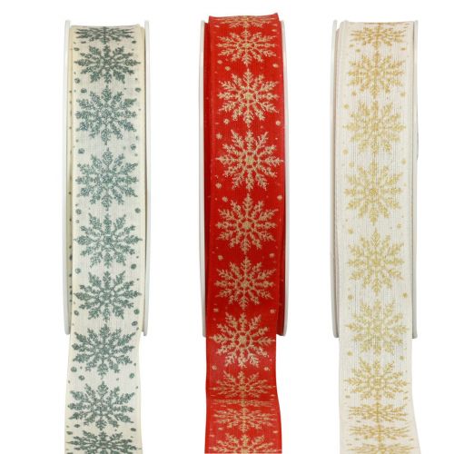 Ruban de Noël ruban cadeau flocons de neige 25mm 20m