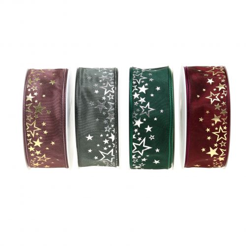 Ruban déco à motif d'étoiles 40mm 25m