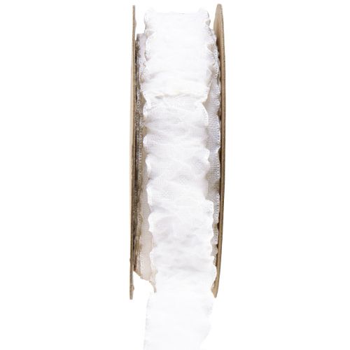 Floristik24 Ruban à volants ruban organza blanc ruban décoratif 25mm 10m