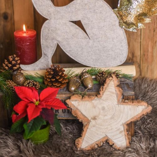 Floristik24 Plateau en bois pour l&#39;Avent, tranche d&#39;arbre en forme d&#39;étoile, Noël, décoration étoile bois naturel Ø29cm