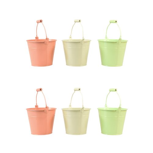 Floristik24 Seau avec anse jardinière métal pastel Ø14cm H12cm 6 pcs
