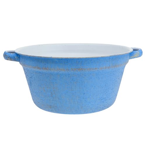 Article Jardinière décorative en métal bleu style shabby Ø17cm H8.5cm