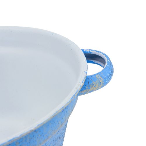 Article Jardinière décorative en métal bleu style shabby Ø17cm H8.5cm