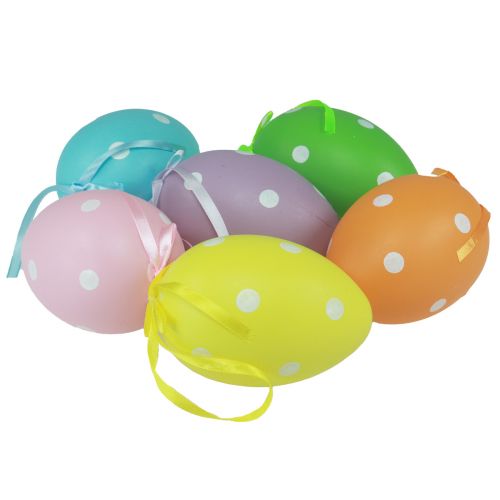 Article Oeufs de Pâques suspendus oeufs en plastique à pois 8x11,5cm 6pcs