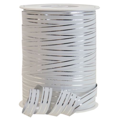 Article Ruban cadeau ruban à friser blanc avec rayures argentées 10mm 250m