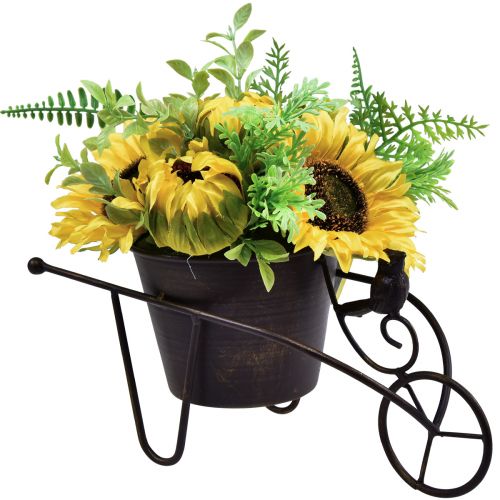 Article Brouette à arrangement de fleurs artificielles tournesol 30cm