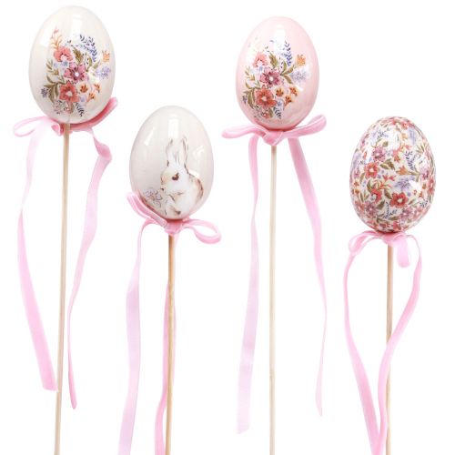 Floristik24 Bouchon à fleurs Oeufs de Pâques sur bâton avec motifs 4×5,5cm 6 pcs