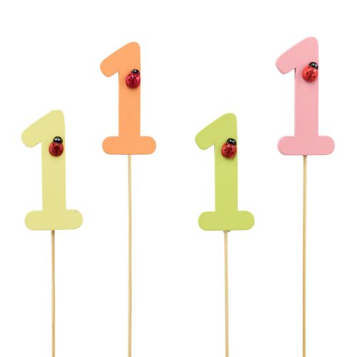 Article Bouchon numéro anniversaire 1 fleur bouchon bois 27,5cm 16 pcs