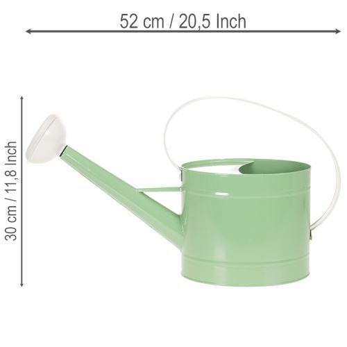 Arrosoir décoratif en métal, vert pastel rétro avec détails blancs, pour jardin, balcon et intérieur, 52,5 x 15 x 30 cm | Floristik24.be