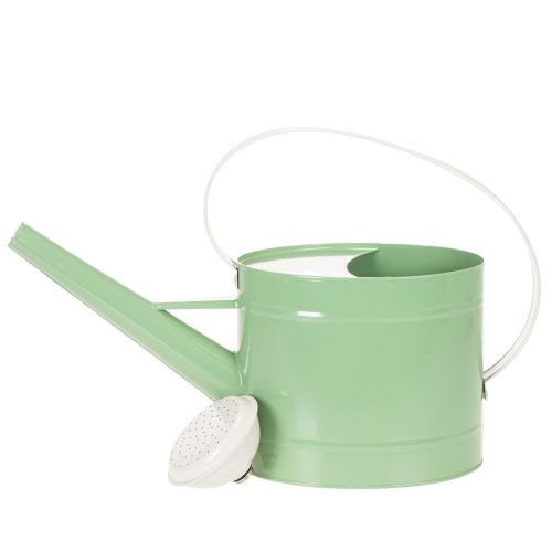 Arrosoir décoratif en métal, vert pastel rétro avec détails blancs, pour jardin, balcon et intérieur, 52,5 x 15 x 30 cm | Floristik24.be