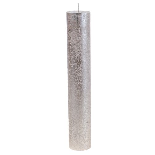 Bougies coniques grand motif platine pailleté Ø50×H300mm 4 pcs