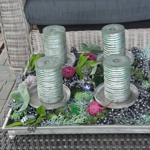 Floristik24 Plateau de l&#39;Avent avec 4 bougeoirs 40×40cm aspect antique métal/verre argent