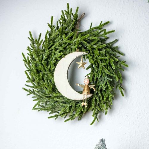 Floristik24 Décoration de l'Avent, ange sur la lune, décoration en bois à suspendre blanc, doré H14,5 cm L21,5 cm 3 pcs