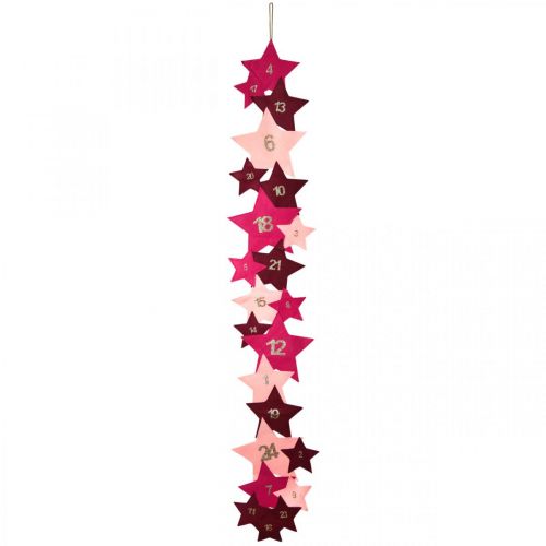 Floristik24 Calendrier de l'Avent à remplir soi-même feutrine étoiles rose, rouge H2m