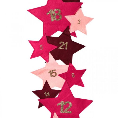 Floristik24 Calendrier de l'Avent à remplir soi-même feutrine étoiles rose, rouge H2m