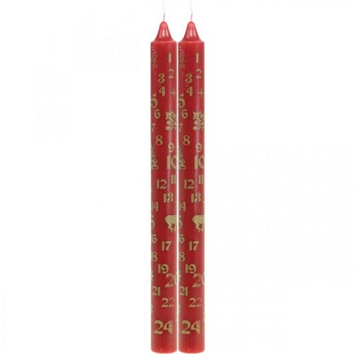 Floristik24 Bougie calendrier de l&#39;avent rouge Bougies de Noël H25cm 2pcs