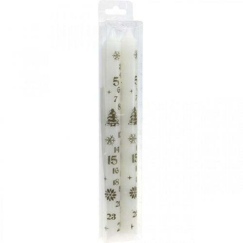 Floristik24 Bougie calendrier de l'avent bougies blanches Noël H25cm 2pcs