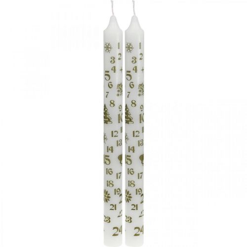 Floristik24 Bougie calendrier de l'avent bougies blanches Noël H25cm 2pcs