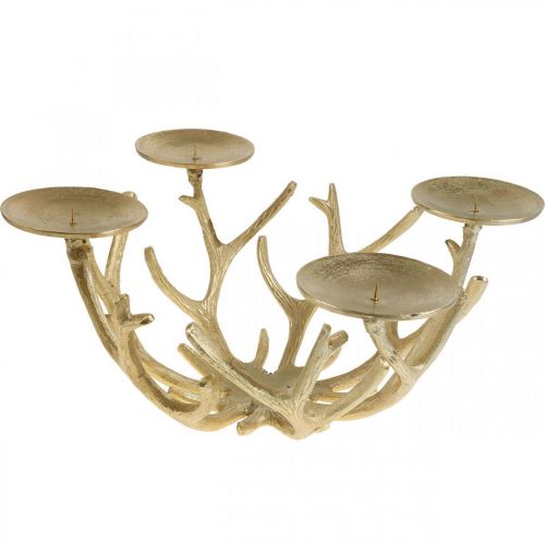 Floristik24 Couronne de l'Avent bougeoir métal moderne bois de cerf doré Ø49cm