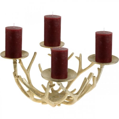 Floristik24 Couronne de l'Avent bougeoir métal moderne bois de cerf doré Ø49cm