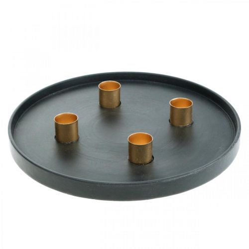 Floristik24 Bougie plaque métal couronne de l'Avent noir, or Ø24cm