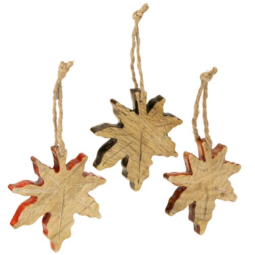 Floristik24 Décoration en bois de feuille d'érable automne vert rouge marron H10cm 6 pièces
