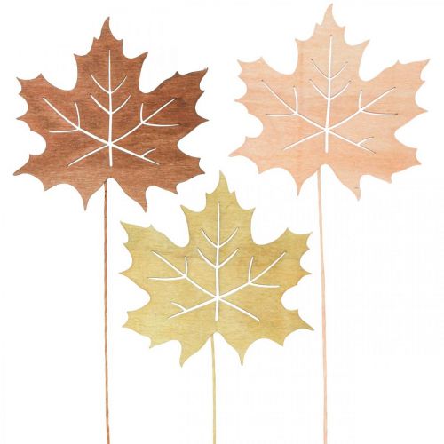 Floristik24 Piquet de jardin d&#39;automne en bois de feuille d&#39;érable W9.5cm L31cm 12pcs