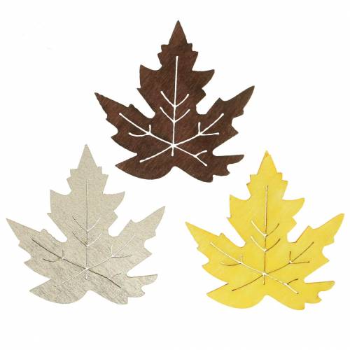 Décoration à disperser feuilles d&#39;érable jaune, marron, platine assorties 4cm 72 pcs