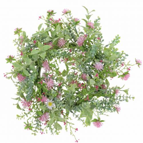 Floristik24 Couronne de prairie floquée de trèfle rose, vert Ø30cm
