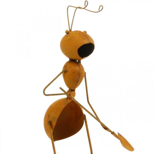Article Décoration de jardin, fourmi en métal, cheville végétale patinée, fourmi avec pique