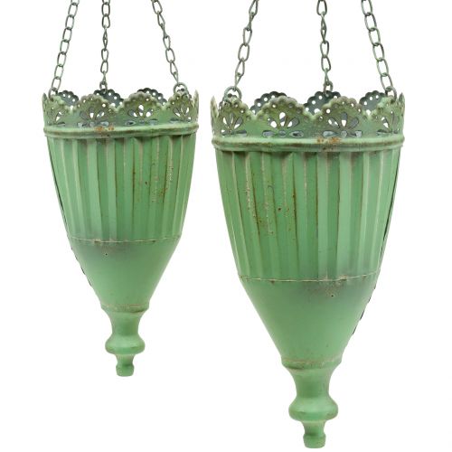 Floristik24 Panier suspendu vert antique Ø19/15cm 2pcs