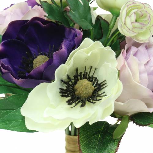 Bouquet d&#39;anémones et de roses Violet, crème 30cm