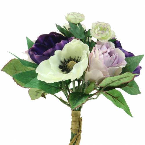 Floristik24 Bouquet d&#39;anémones et de roses Violet, crème 30cm