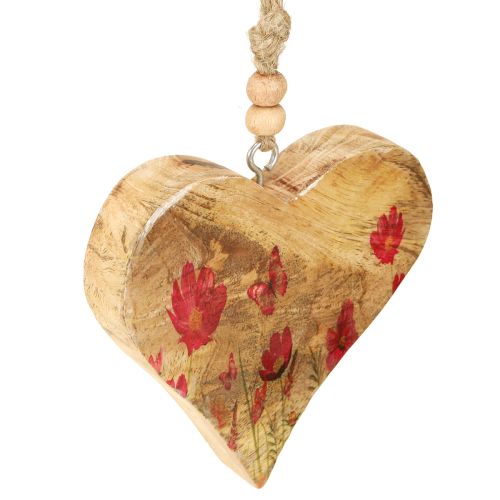 Article Pendentifs Cœurs en bois Motif fleurs roses 9,5×9cm 4 pcs