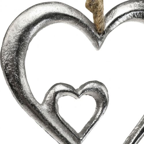 Pendentif coeur décoratif métal argenté naturel 10.5x11x0.5cm
