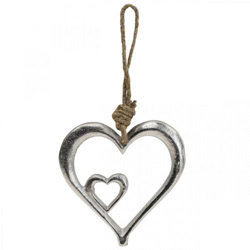 Floristik24 Pendentif coeur décoratif métal argenté naturel 10.5x11x0.5cm