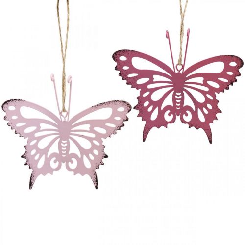 Floristik24 Pendentif papillon décoration métal rose 8,5x9,5cm 6 pcs
