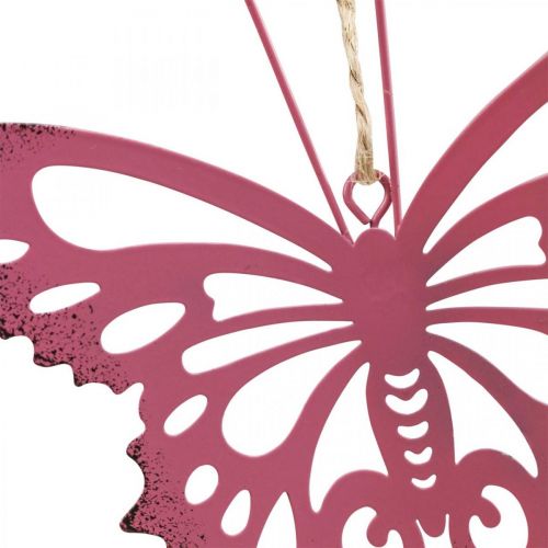 Article Pendentif papillon décoration métal rose 8,5x9,5cm 6 pcs