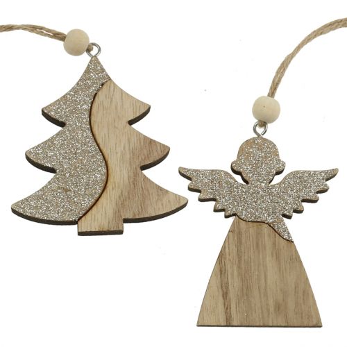 Floristik24 Pendentif Ange, nature sapin avec mica 8cm 6pcs