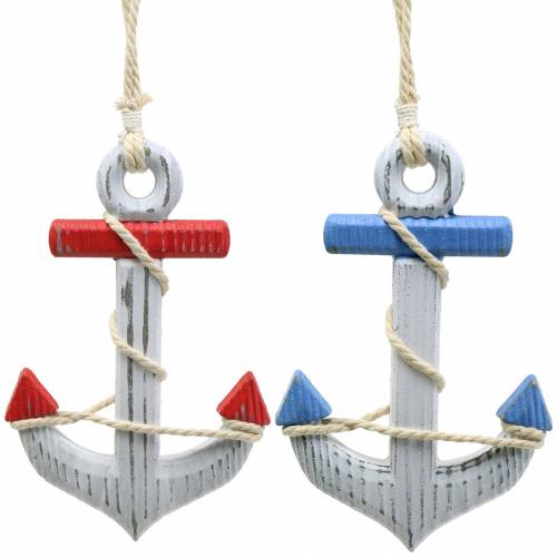 Floristik24 Déco ancre bois rouge/bleu, blanc 15×23.5cm lot de 2