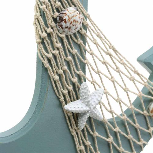 Article Ancre en bois avec coquillages bleu clair 28.5×40cm