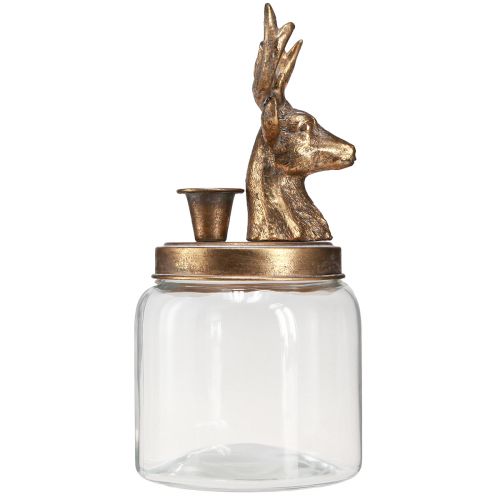 Article Bougeoir ancien verre tête de cerf métal doré 26cm