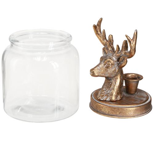 Article Bougeoir ancien verre tête de cerf métal doré 26cm