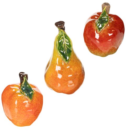 Ensemble de fruits artificiels (pomme et poire) décoratif, automne, 12 cm, 3 pièces | Floristik24.be