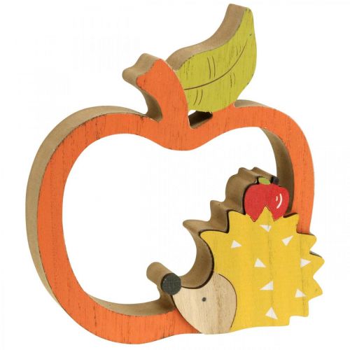 Article Figurine décorative automne, pomme avec hérisson, décoration en bois 16,5×15cm 3pcs